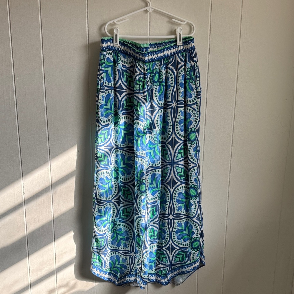 Haute Hippie Blue and Green Wide Leg Pants